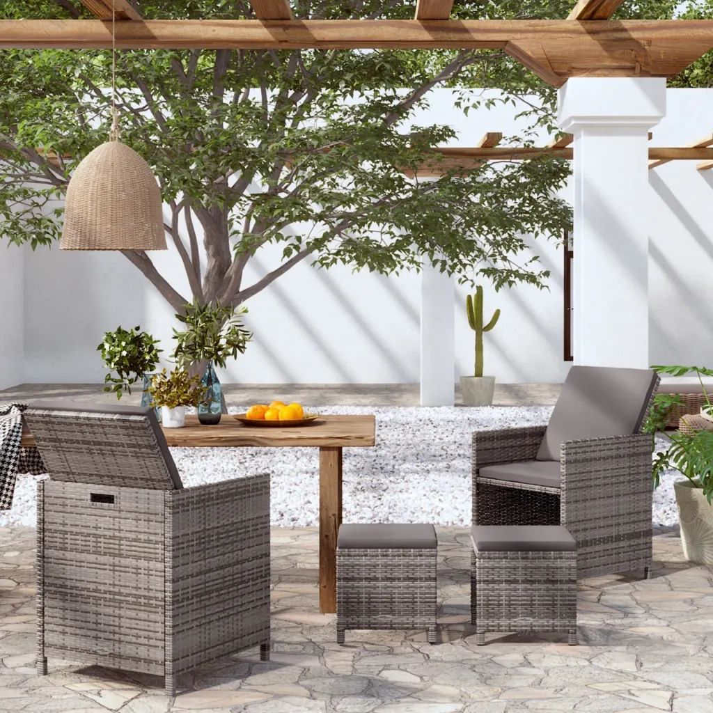 Set Sedie da Giardino con Poggiapiedi 4 pz in Polyrattan Grigio cod mxl 23211