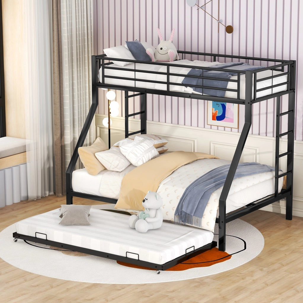 Letto a castello in metallo con letto estraibile, nero
