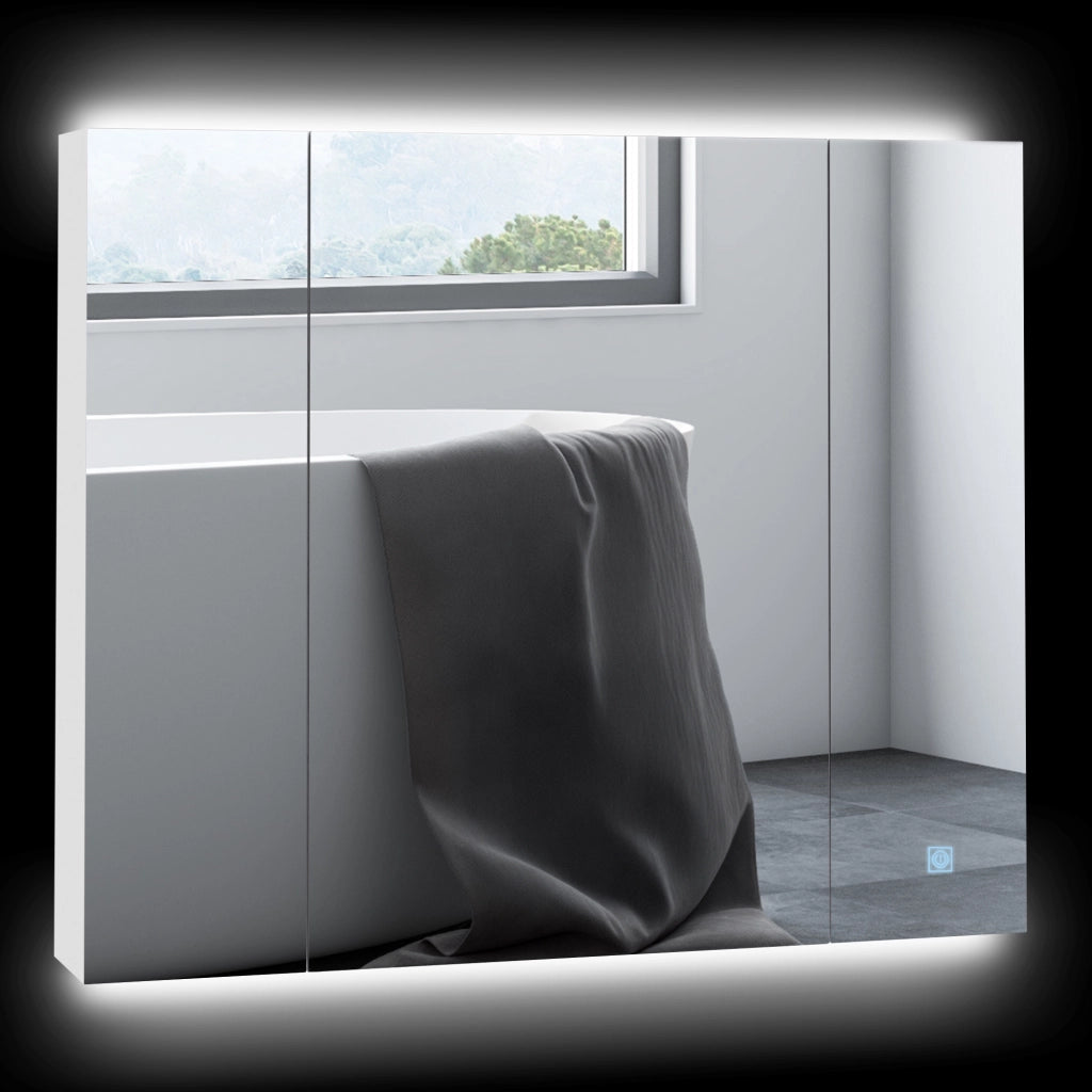 Armadietto Bagno con Specchio Luci LED e Ripiani Regolabili ¨C zephmum ¨C Bianco 90x15x75 cm