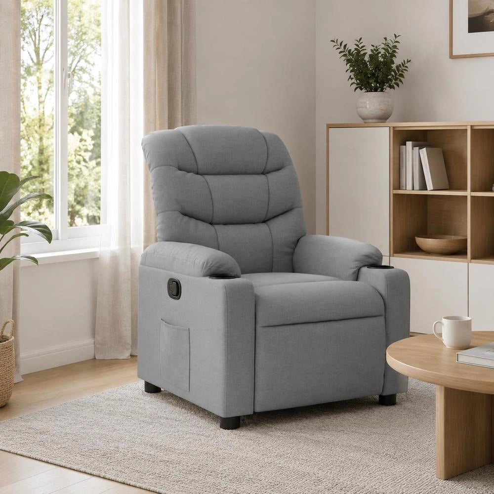 Reclining Armchair, Light Grey Fabric