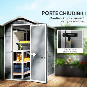 Casetta Box da Giardino 130x180 cm con Pavimento Porta con Blocco e Finestra in Resina Grigio