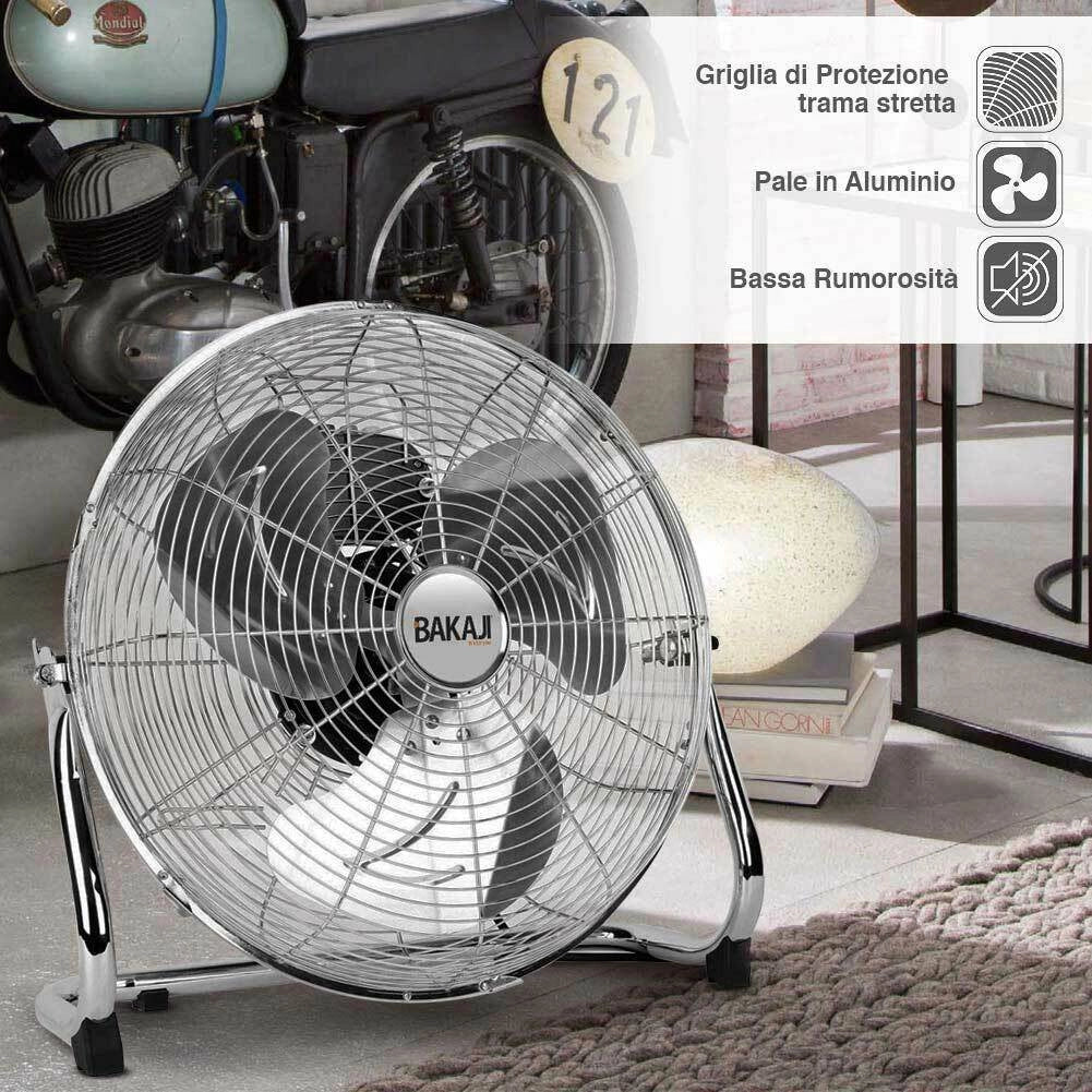 Ventilatore da Terra in Acciaio 90W Pale Alluminio 45cm Silenzioso 3velocità