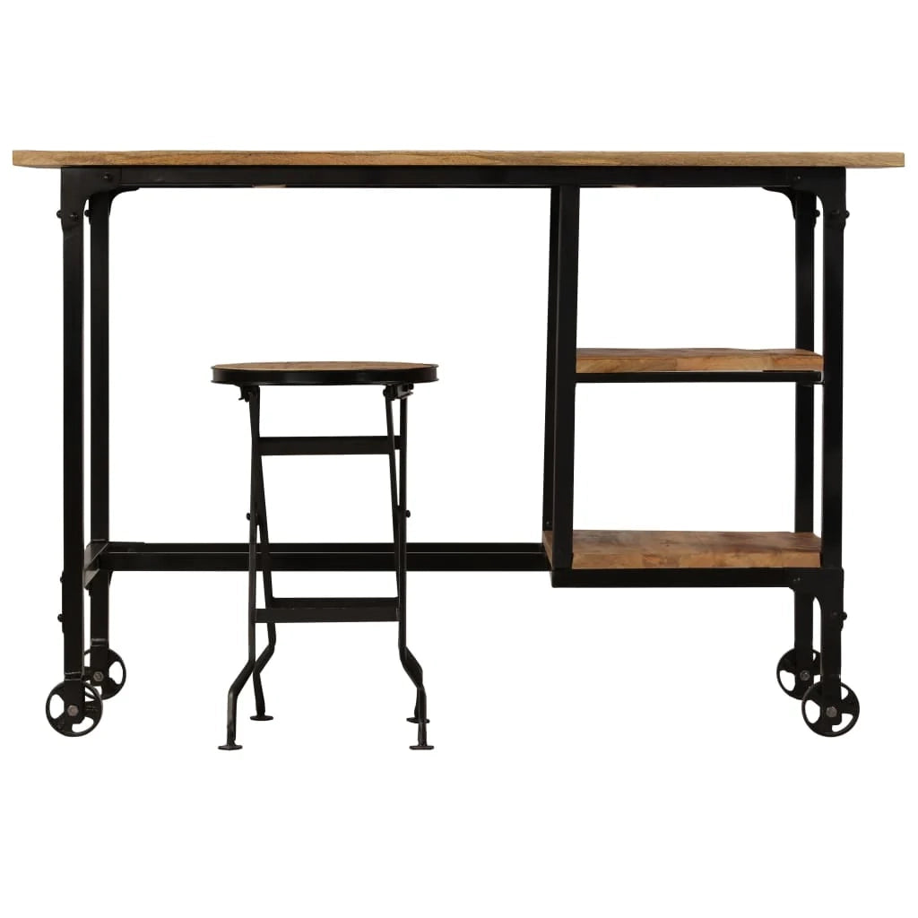 Scrivania tavolo postazione di lavoro scrivania per computer mobile da studio con sgabello pieghevole legno massello di mango 115 x 50 x 76 cm marrone 02_0023442