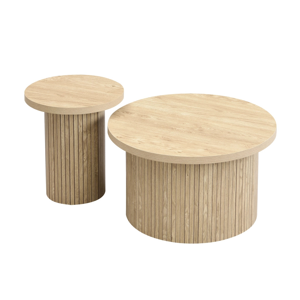 Set di tavolini 66x66x40 cm e 40x40x46 cm; design modulare; MDF; colore naturale