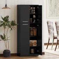 Mobile Contenitore Minimal con 2 Armadietti e Mensole Regolabili, in Legno Nero, 59x31x155 cm
