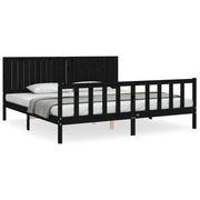 Letto matrimoniale | Letto per adulti | Giroletto con Testiera Nero 200x200 cm in Legno Massello