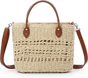 Borsa da spalla in pelle di giunco, borsa da spiaggia estiva con cinturino da spalla per viaggi, appuntamenti e vacanze in stile bohemien
