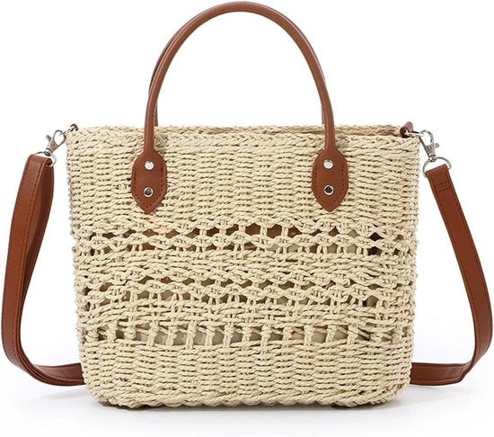 Borsa da spalla in pelle di giunco, borsa da spiaggia estiva con cinturino da spalla per viaggi, appuntamenti e vacanze in stile bohemien