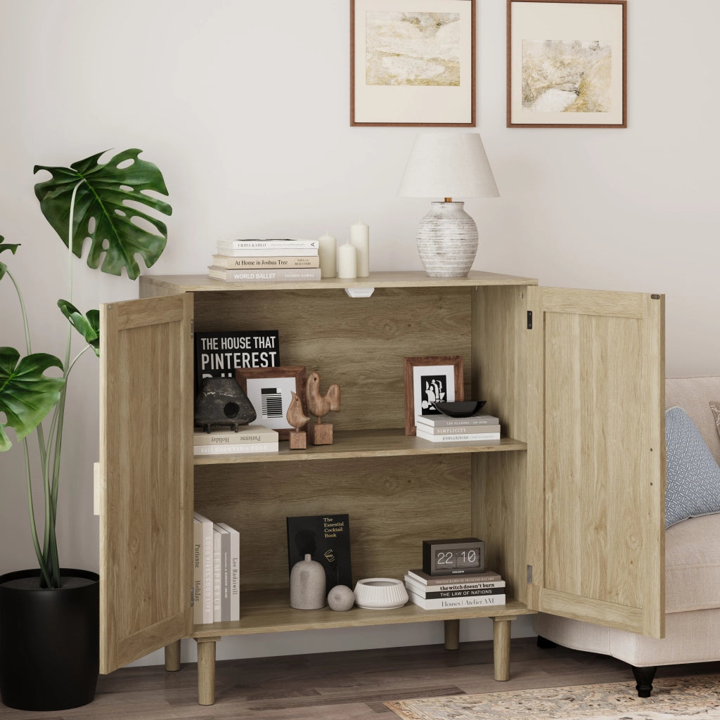 Credenza a 2 ante con ante magnetiche e 2 vani aperti per soggiorno e ingresso; 80 × 40 × 88 cm