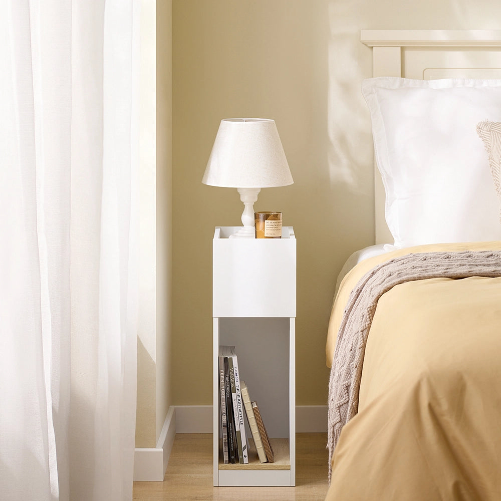 SoBuy FBT171-WN Comodino Camera da Letto Stretto, Tavolino Stretto con Cassetto e Ripiano, Comodino Moderno per Camera da Letto e Soggiorno, Bianco, 20 x 35 x 60 cm