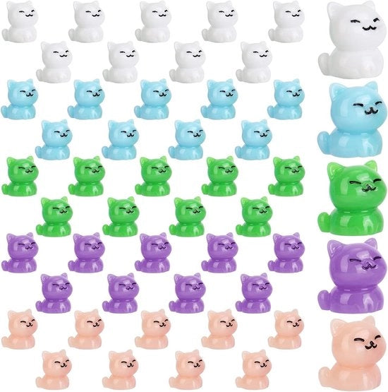Set di 50 Miniature Figure di Gatto in 5 Colori - Carine Figure di Gatto per Decorazione, Giardino e Casa dei Bambini - Regali di Ricamo Decorativi con Piccoli Gattini - Nascondino.