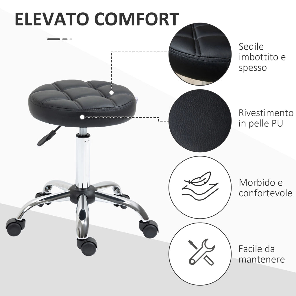 Sgabello Girevole con Ruote ¨C Zephmum ¨C Nero, Finta Pelle, Altezza Regolabile