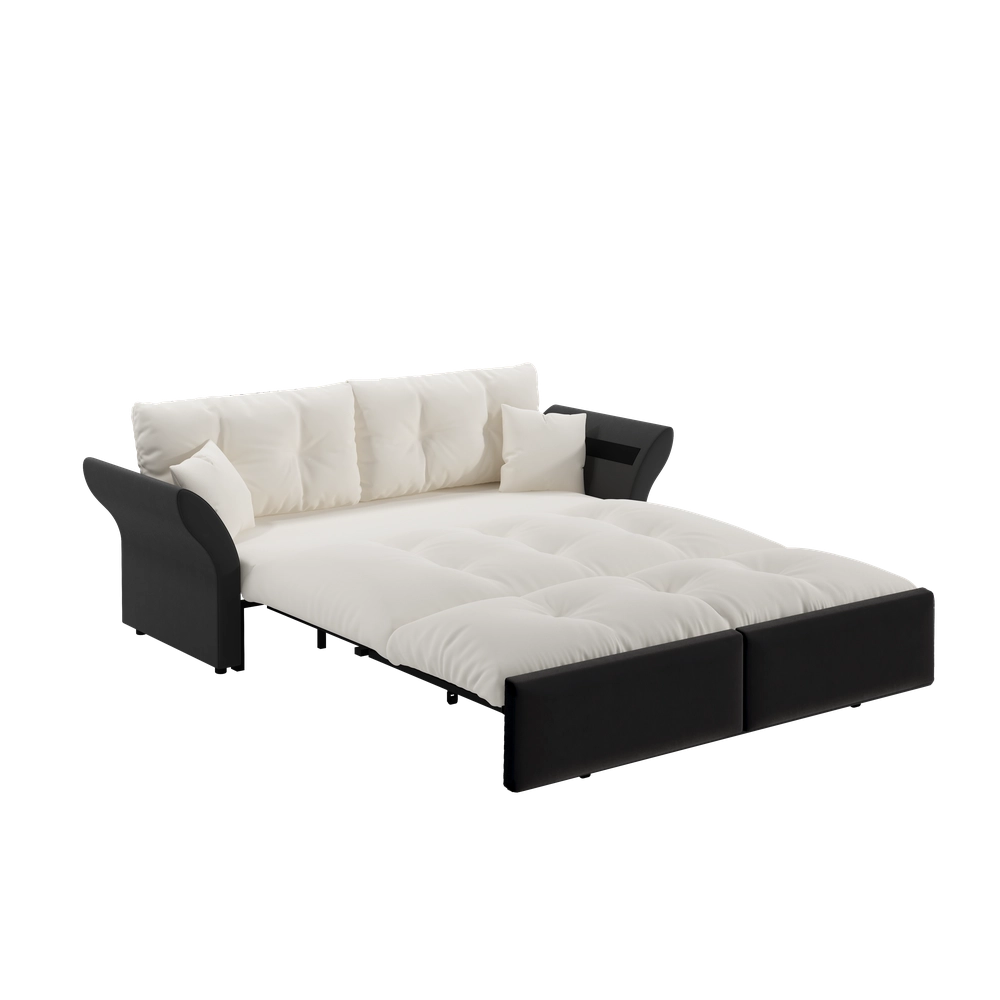 Divano Letto 3 in 1 Estraibile con Cuscini ¨C Xylo ¨C Velluto Beige/Bianco 190 cm