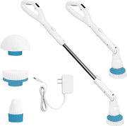 Spazzola elettrica per pulizia spin Scrubber - Pulizia bagno spazzola pulitore con 3 teste di spazzola - Estensione per vasca da bagno piastrelle - Bianco