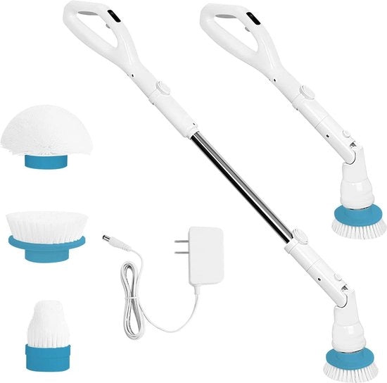 Spazzola elettrica per pulizia spin Scrubber - Pulizia bagno spazzola pulitore con 3 teste di spazzola - Estensione per vasca da bagno piastrelle - Bianco