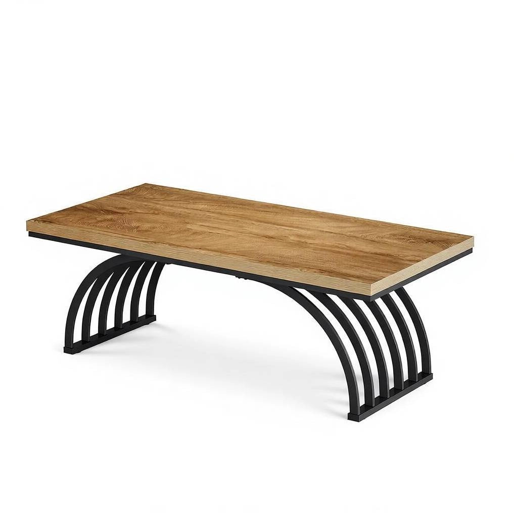 Tavolino da caffè 120 cm con piano in legno e struttura in metallo nero