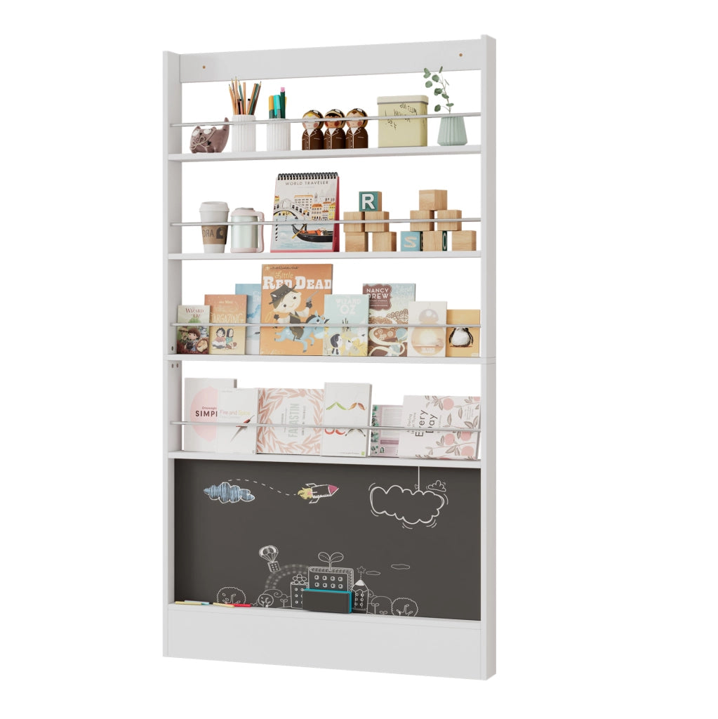 Libreria ultrasottile 100x10x180 cm con 4 ripiani e lavagna; bianca