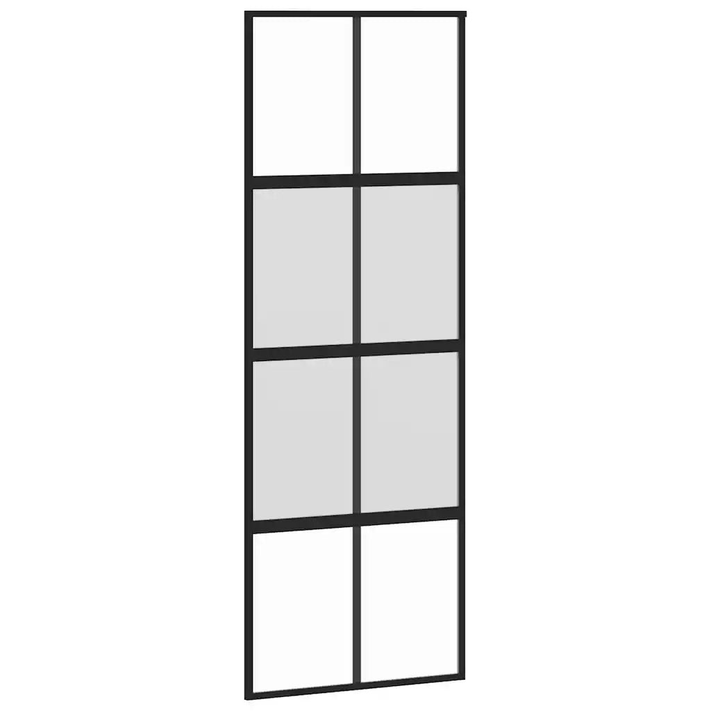 Porta Scorrevole Nera 76x205 cm in Vetro Temperato e Alluminio 155222
