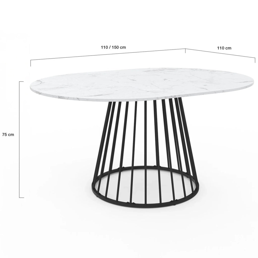 IDMarket - YUNA tavolo da pranzo rotondo allungabile 4-8 persone ALASKA piano effetto marmo bianco e nero 110 - 150 cm