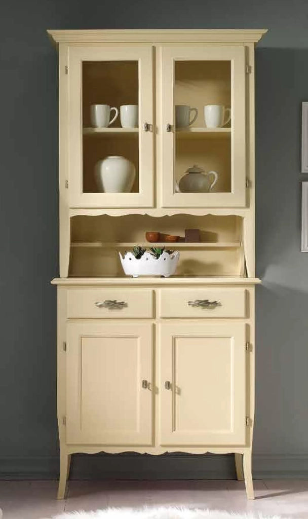 Cristalliera 2 porte in legno shabby avorio l.98.p.51 h.213 - Mobili 2G