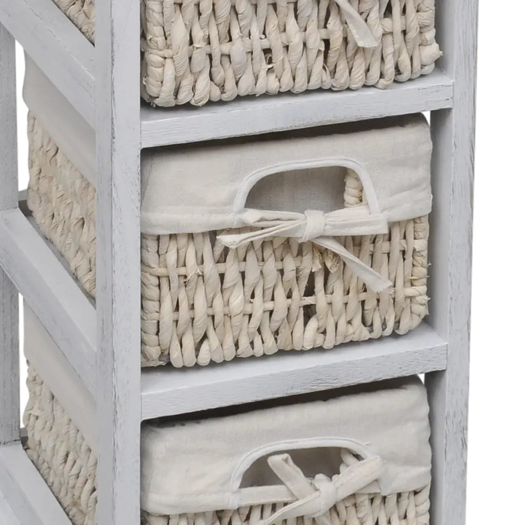 Struttura in Legno con 3 Cestini Intrecciati Bianchi 240796