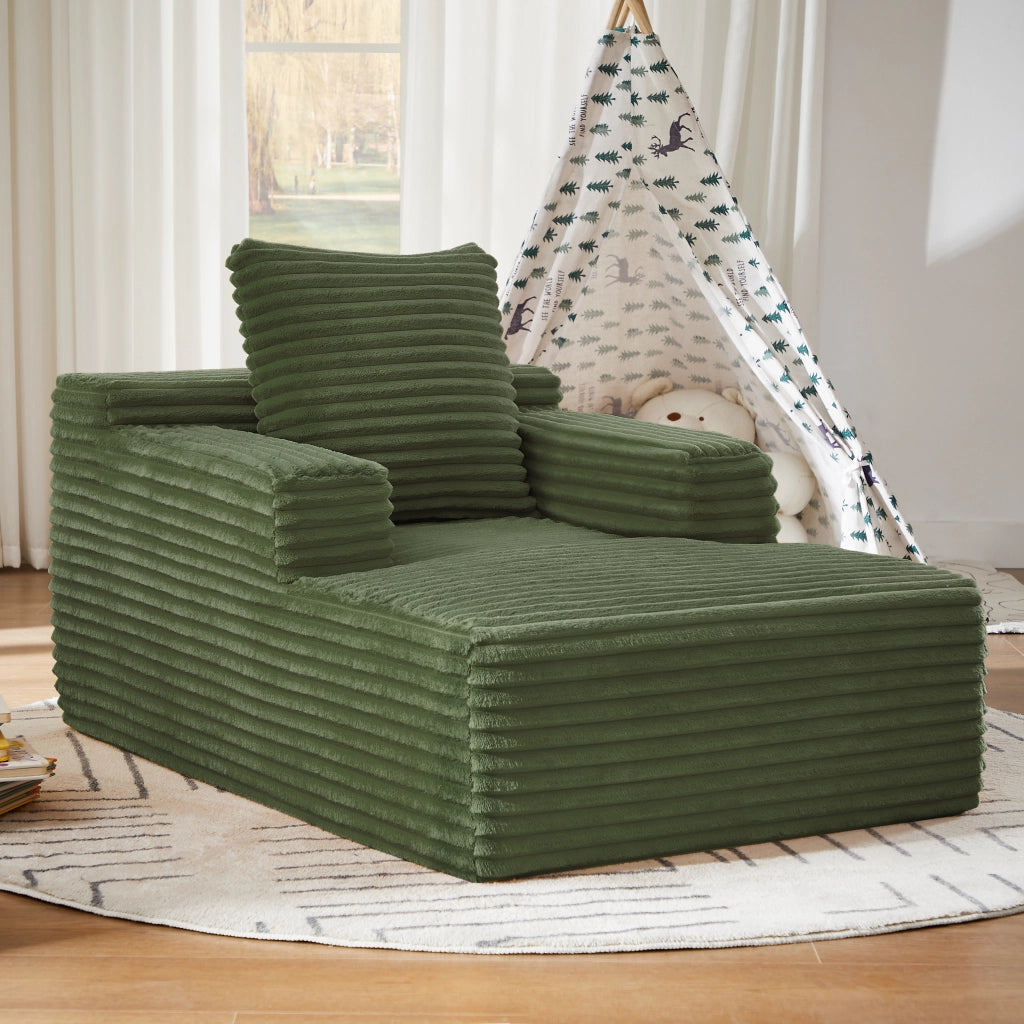 Chaise longue in velluto a coste con imbottitura in schiuma e molle insacchettate senza montaggio verde per soggiorno ufficio
