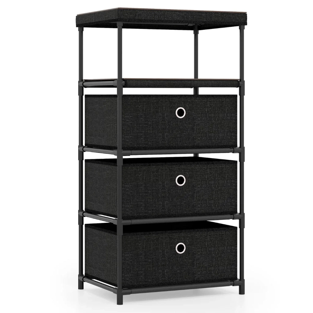 Cassettiera a 3 cassetti con contenitore in tessuto 40 x 30 x 81 cm con piano in MDF nero in stile industriale design moderno 20_0011541
