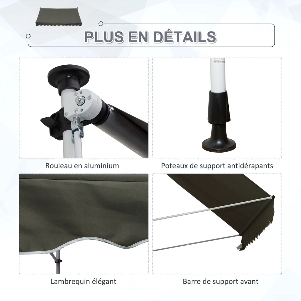 Tenda da sole a scomparsa retrattile ¨C zephmum ¨C 3x1.5 m grigio antracite alluminio poliestere