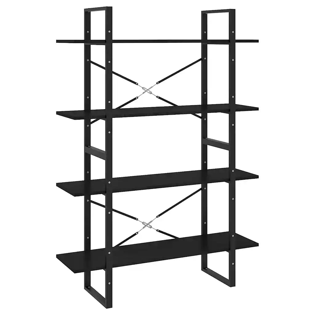 Libreria a 4 Ripiani Nera 100x30x140 cm in Massello di Pino 806486