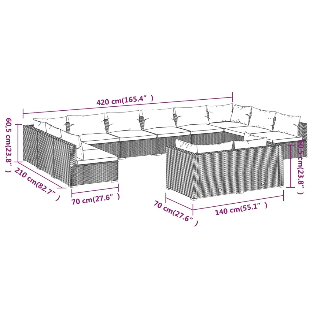 Set Divani da Giardino 12 pz con Cuscini in Polyrattan Grigio 3102093
