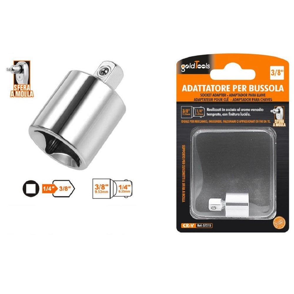 Trade Shop - Adattatore Attacco Quadrato 1/4" Per Chiavi A Bussola 3/8" Sfera A Molla 57215 -