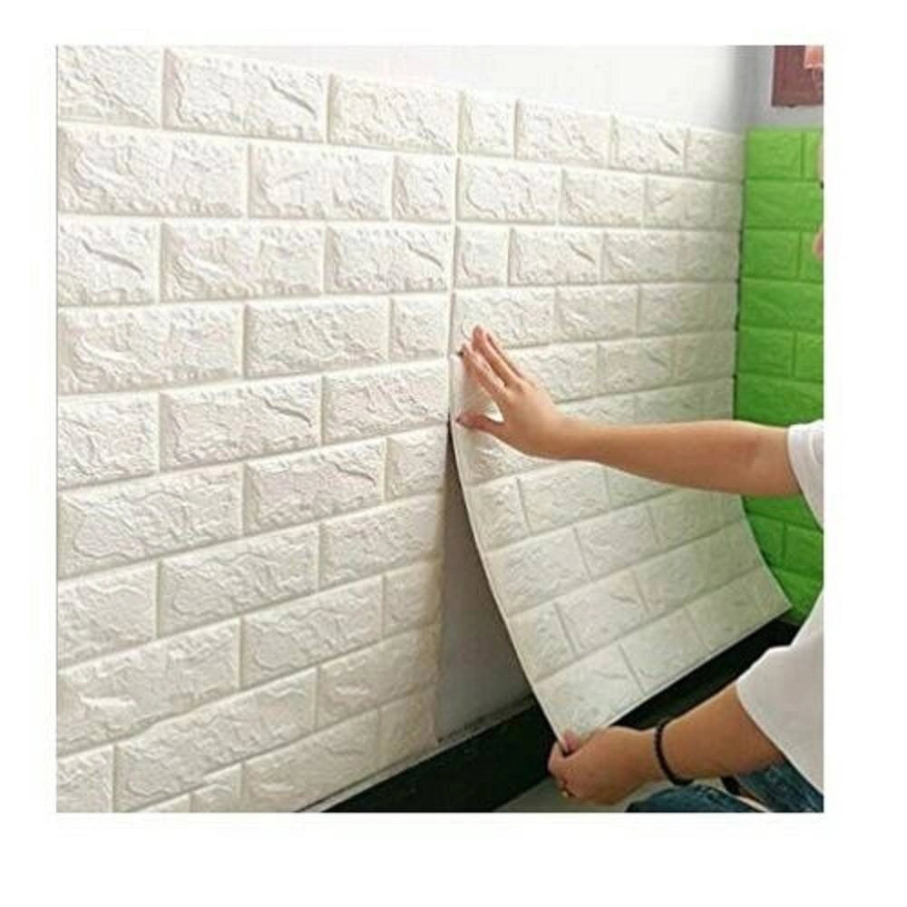 Trade Shop - Set 3 Pannelli Muro 3d Adesivo Parete Piastrelle Mattonelle Bianco Pannello -