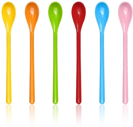Set di Cucchiai in Acciaio di 6 pezzi - Lunghezza 19 cm - Materiale Kunststof - Colore Variabile - Sostenibile - Facile da Pulire - Realizzato in Acciaio di Alta Qualità