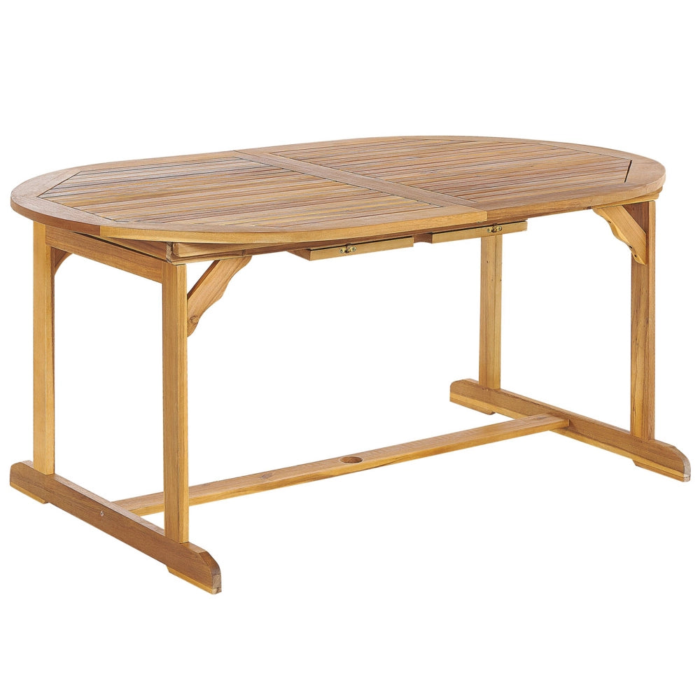 Set da pranzo per esterni in legno di acacia chiaro con cuscini bianco sporco tavolo a 8 posti sedie pieghevoli design rustico