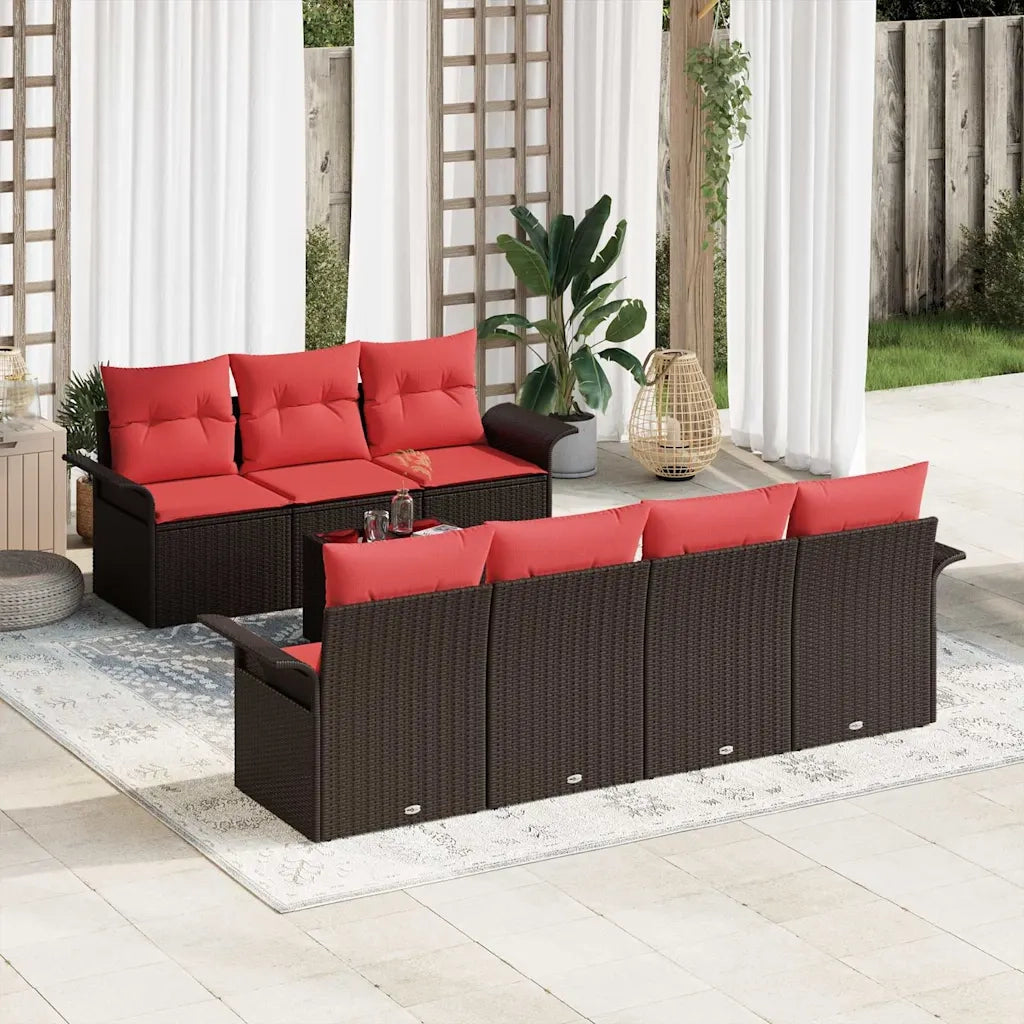 Set Divano da Giardino 8 pcs Beige e Rosso polyrattan 3353943