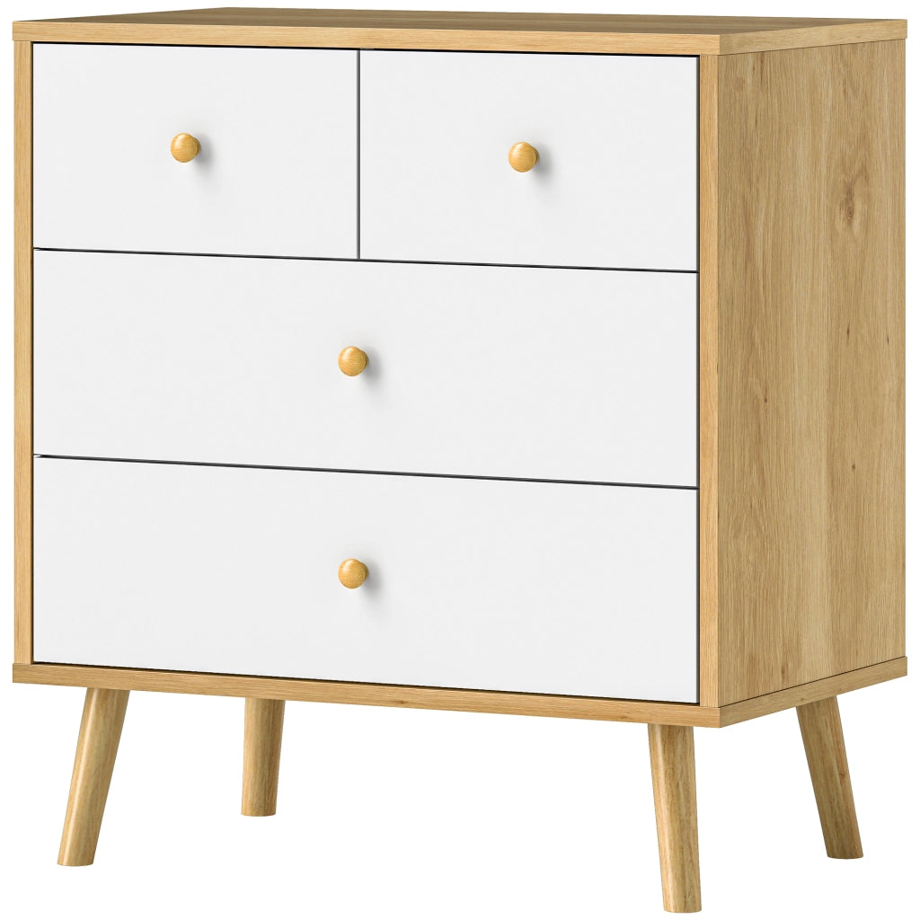 Cassettiera 4 Cassetti in Legno con Finitura Robe e Bianco ¨C Zephmum ¨C 60x35x65 cm