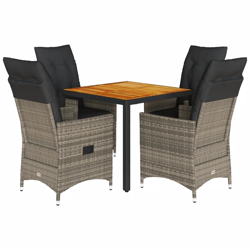 Set da Pranzo da Giardino 5 pz con Cuscini in Polyrattan Grigio