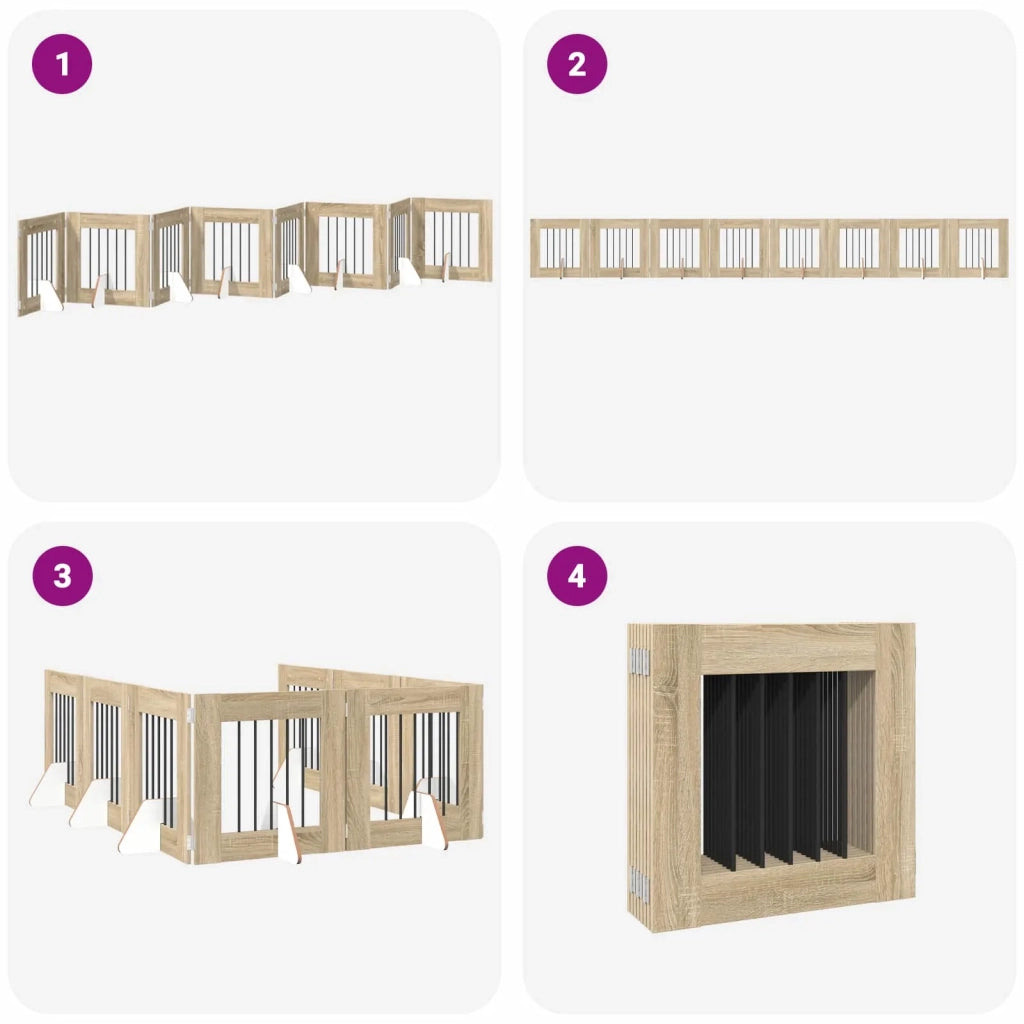 Cancello per cani pieghevole con supporti 8 pz Rovere Sonoma 892164