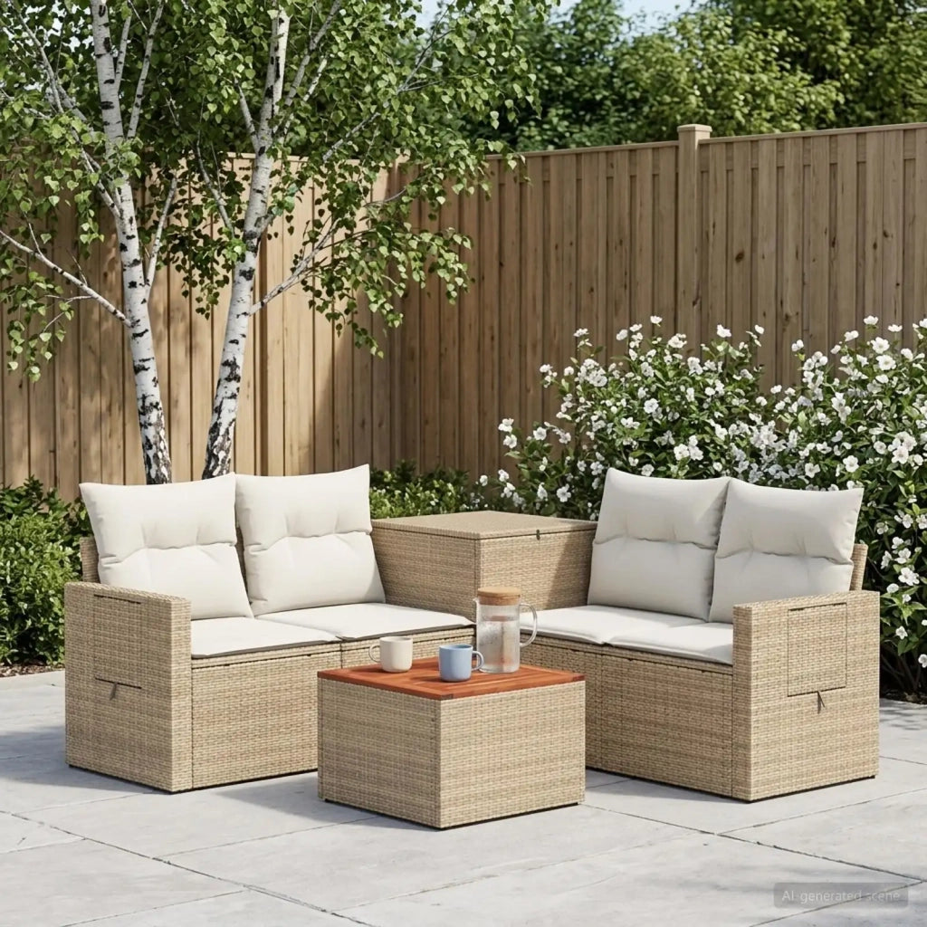Set di divani 6 pz Beige e Bianco Crema 3447472