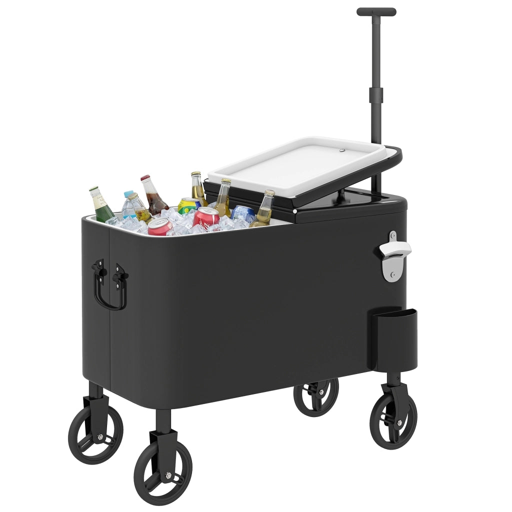 Carrello per Bevande con Ruote e Apertura Superiore ¨C zephmum ¨C 75x35x120 cm Nero