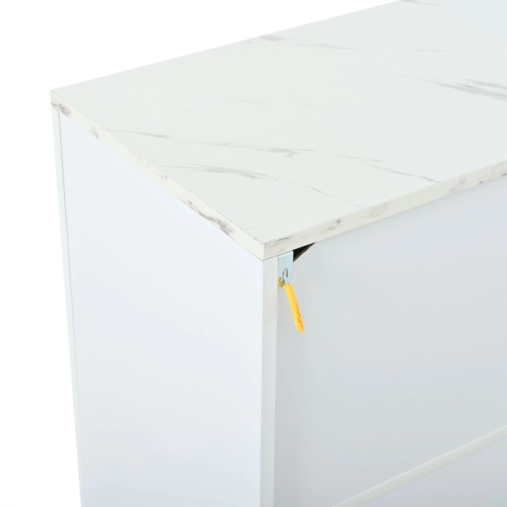 Credenza Soggiorno con 4 Ante ¨C MINIMAL ¨C Bianco e Oro, Ripiani Regolabili, 35x140x70 cm