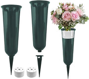 Due pezzi di impianti di vaso in plastica per cimitero, vaso con pennello per terra, impianti di vaso duraturi per cimiteri, vasi per tombe, vaso per cimitero per cimiteri, giardini, decorazioni funebri (verdi)