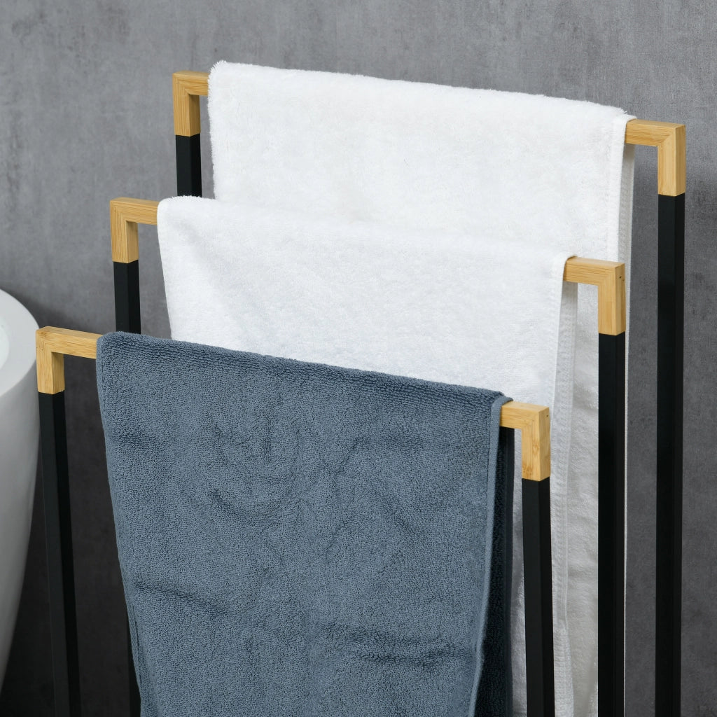 PORTASALVANETTE A 3 LIVELLI 45x22,5x86 cm Nero in acciaio e bambù