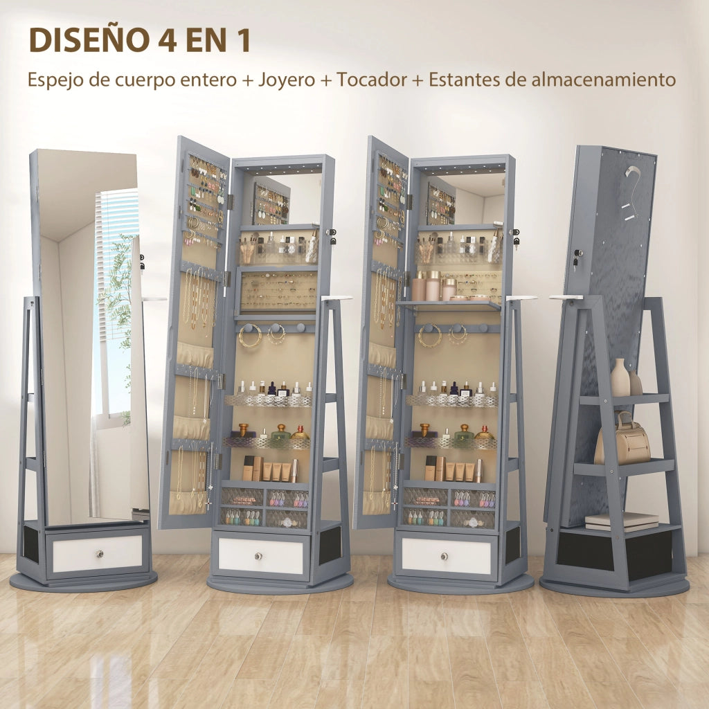 Armadio con Specchio e Luci LED ¨C zephmum ¨C Grigio Chiaro 90x51x180