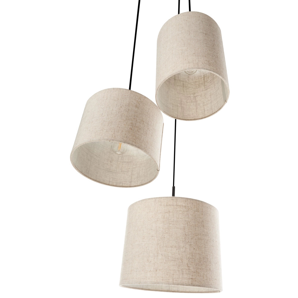 Lampadario 3 luci in tessuto di lino beige Paralume di design moderno Luce del soggiorno