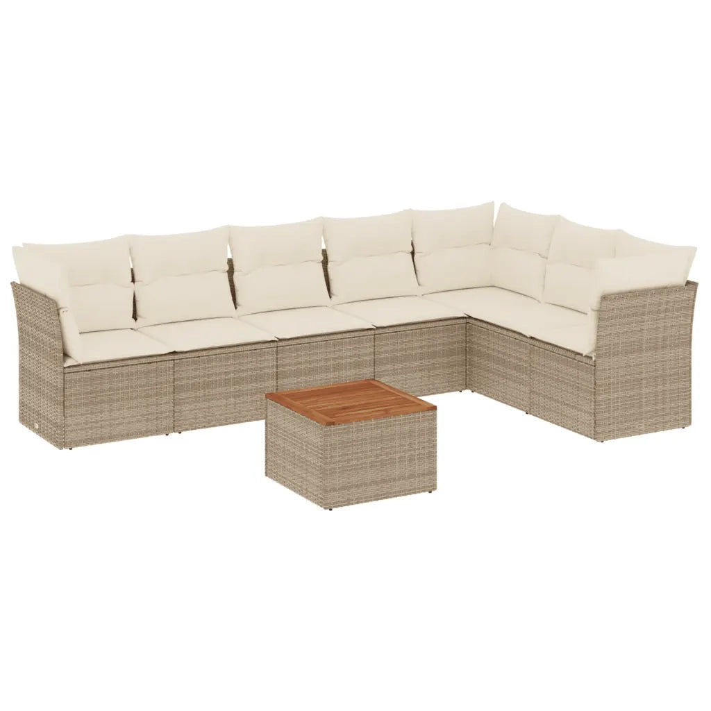 Set Divano da Giardino 8 pz con Cuscini Beige in Polyrattan
