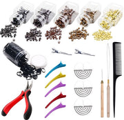 Set di Estensione Capelli Professionale - 2500 Anelli Micro a Nastro - Ago da Piastrina - Lame - Pennello - Mini Bende di Gomma - Adatto per Uso in Salone e a Casa - Estensioni di Capelli