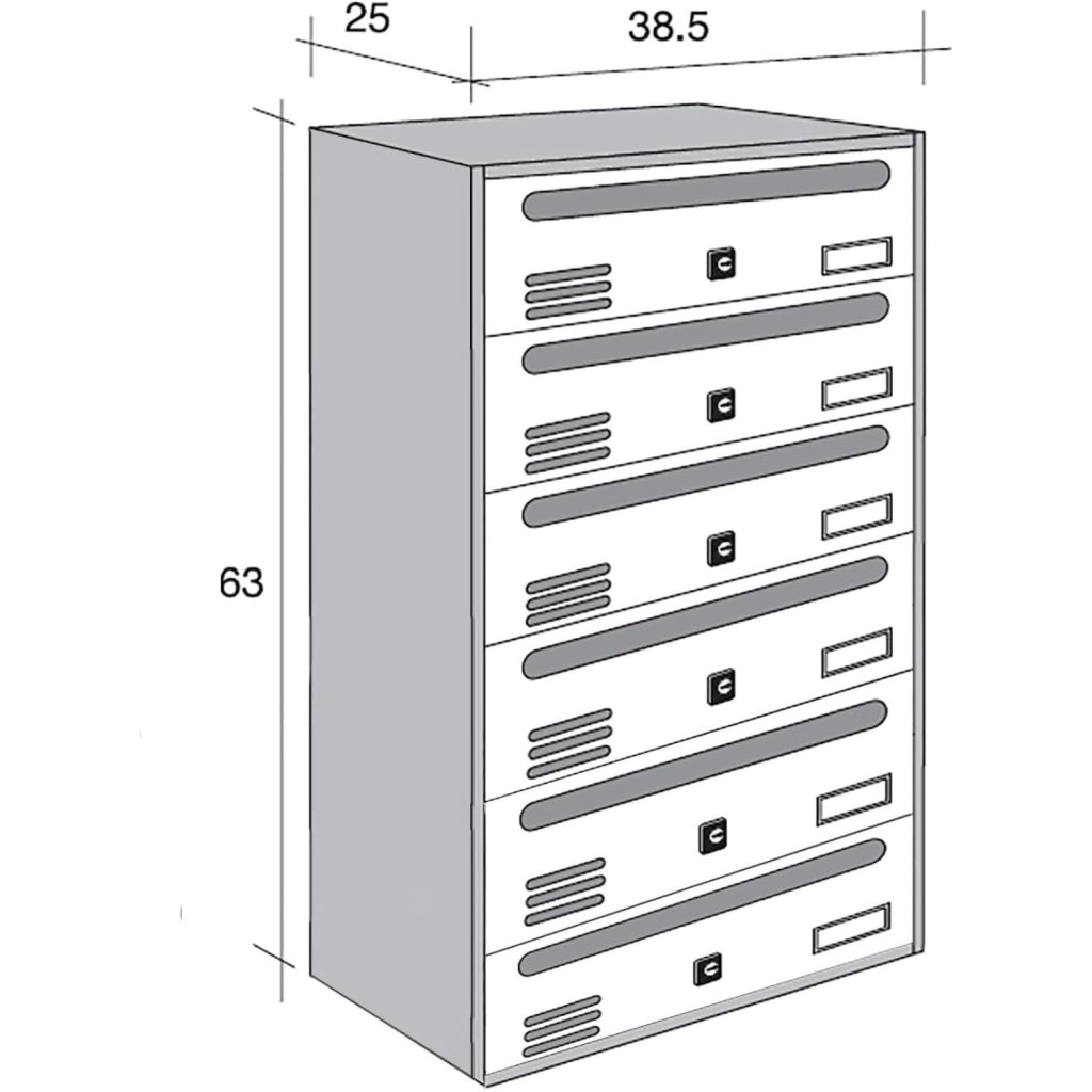 ALUBOX CUBO Cassette Postali Condominiali 6 Posti  63X38,5X25 Cm In Lamiera Zincata Cassetta Postale Condominiale Orizzontale Da Esterno E Interno Protetto COLORE: ARGENTO RAL 9006