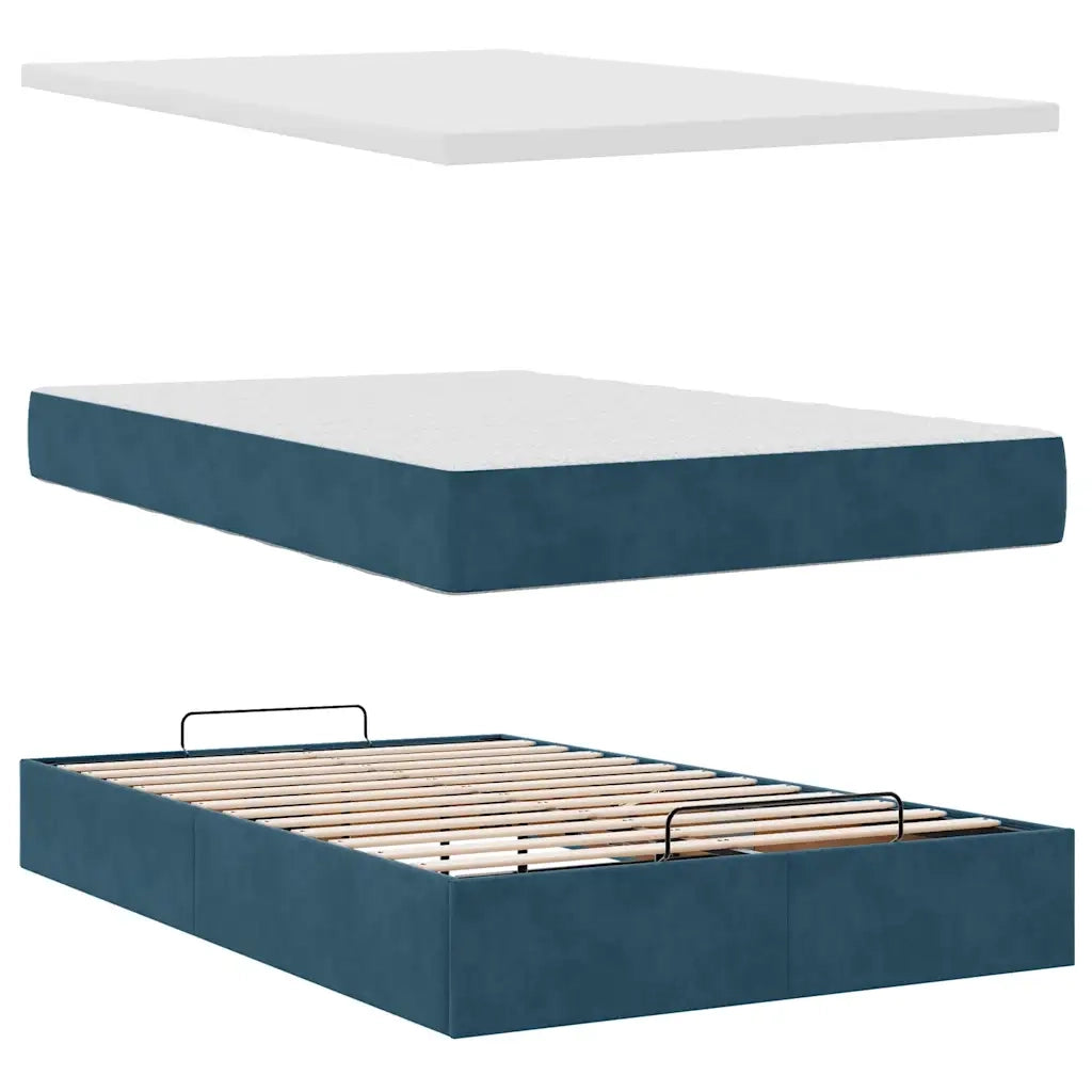 Pouf Letto con Materasso e LED Blu Scuro 120x190cm in Velluto 3312756