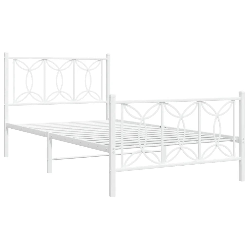 Giroletto con Testiera e Pediera Metallo Bianco 100x200 cm 376190